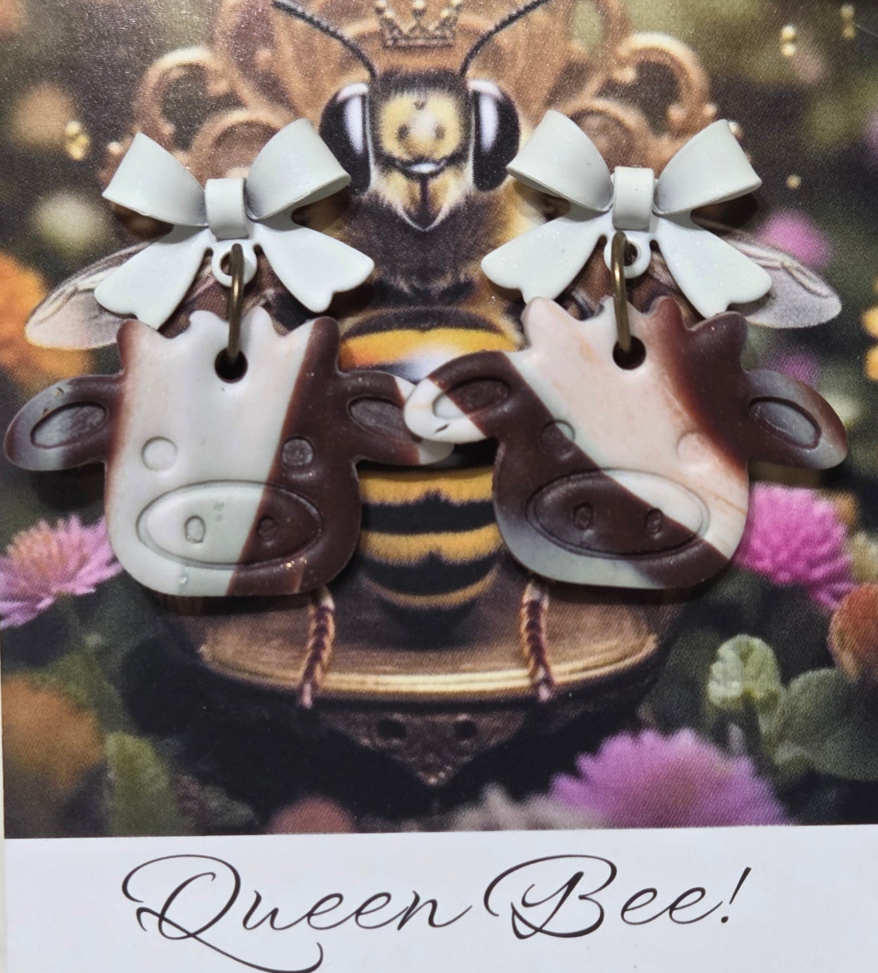 WHITE BOW COW FACE STUD EARRINGS!