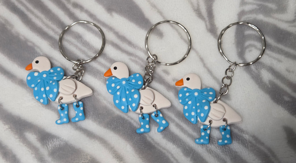 DUCK IN BLUE BOOTS WITH BLUE BOW KEYCHAIN!