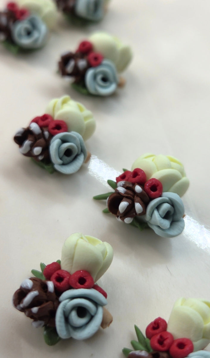 WHITE AND ICE BLUE ROSE WITH BERRYS STUD EARRINGS!