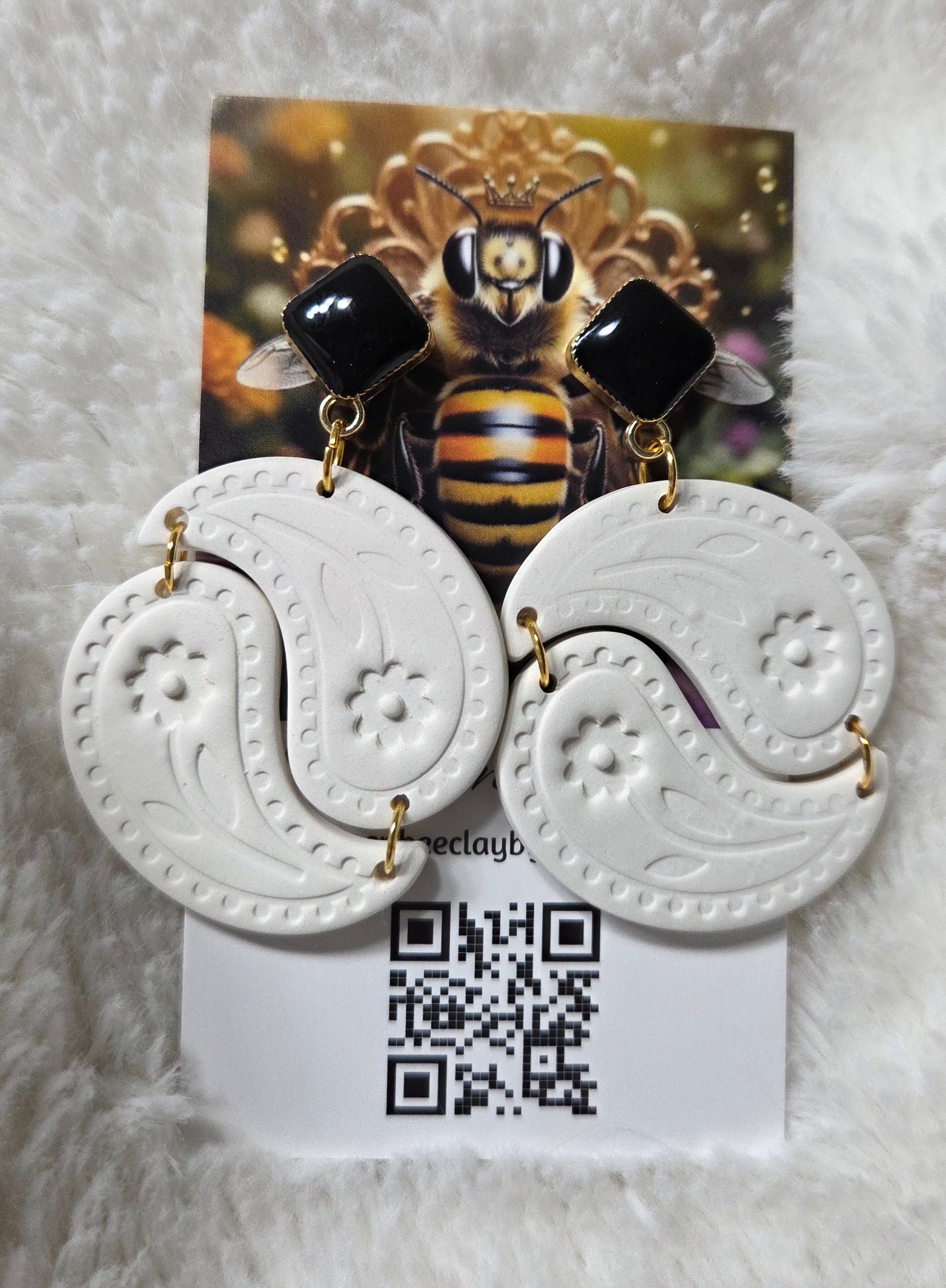 LARGE FLOWER IMPRINT YING YANG DANGLE STUD EARRINGS!