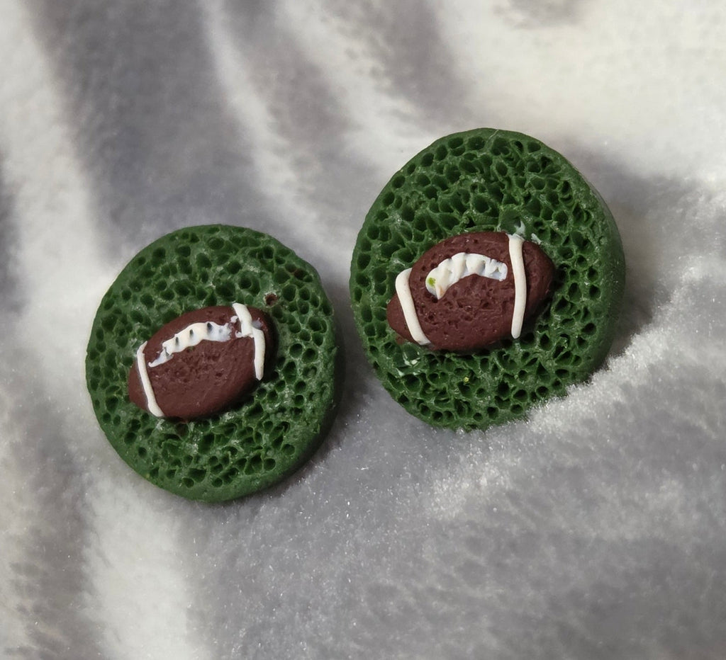 SMALL FOOTBALLS ON GRASS STUD EARRINGS!