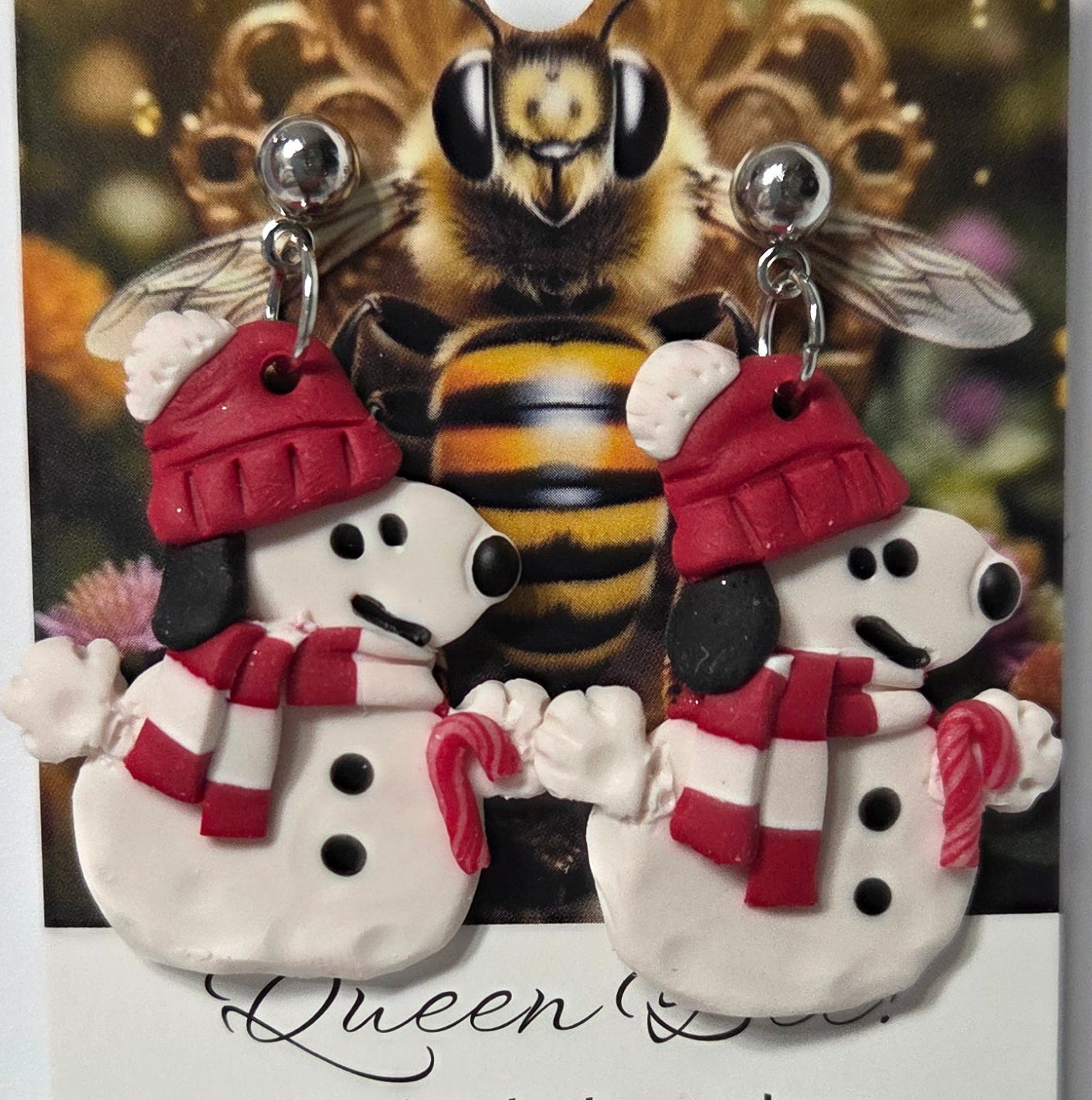 CHRISTMAS SNOWBALL DOG DANGLE STUD!