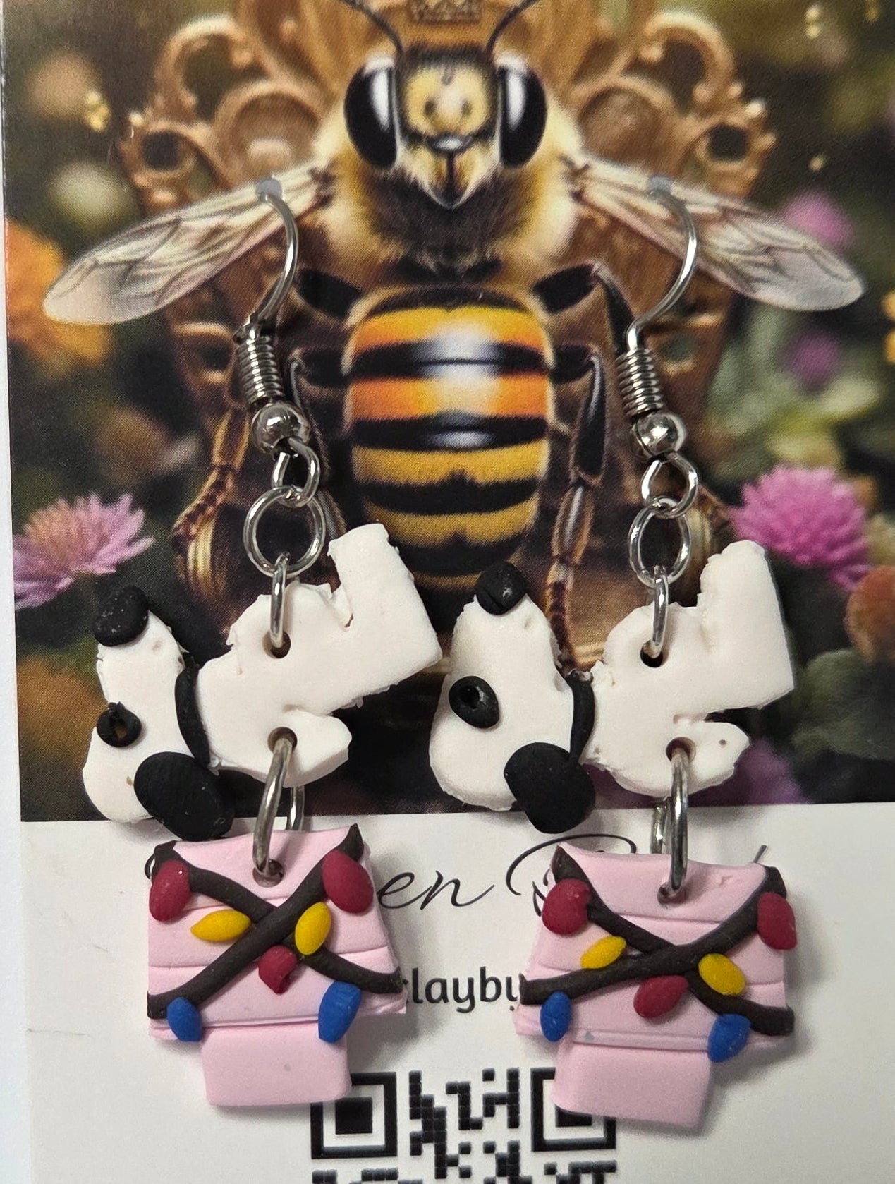 DOGS ON A PINK CHRISTMAS HOUSE DANGLE EARRING!