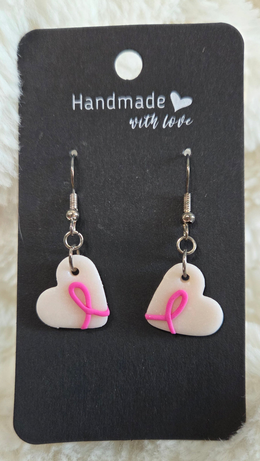 Hearts With Pink Ribbon Dangle Earrings!