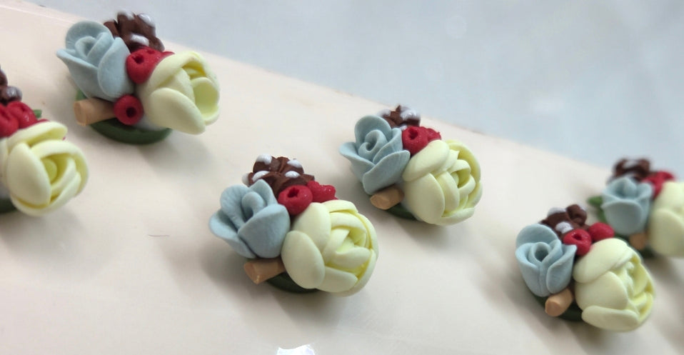 WHITE AND ICE BLUE ROSE WITH BERRYS STUD EARRINGS!