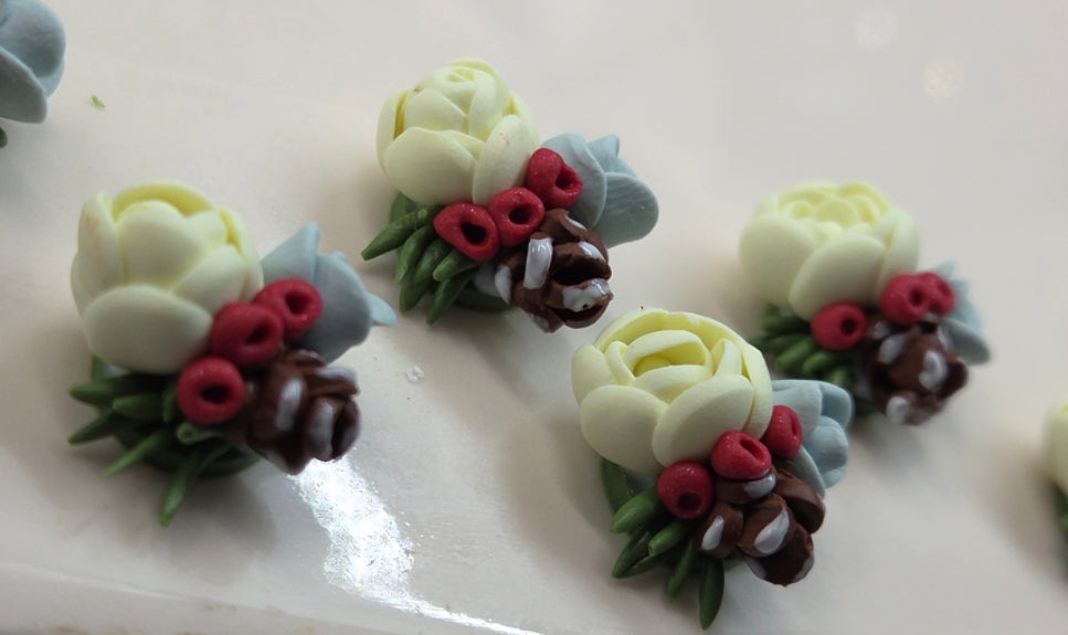 WHITE AND ICE BLUE ROSE WITH BERRYS STUD EARRINGS!