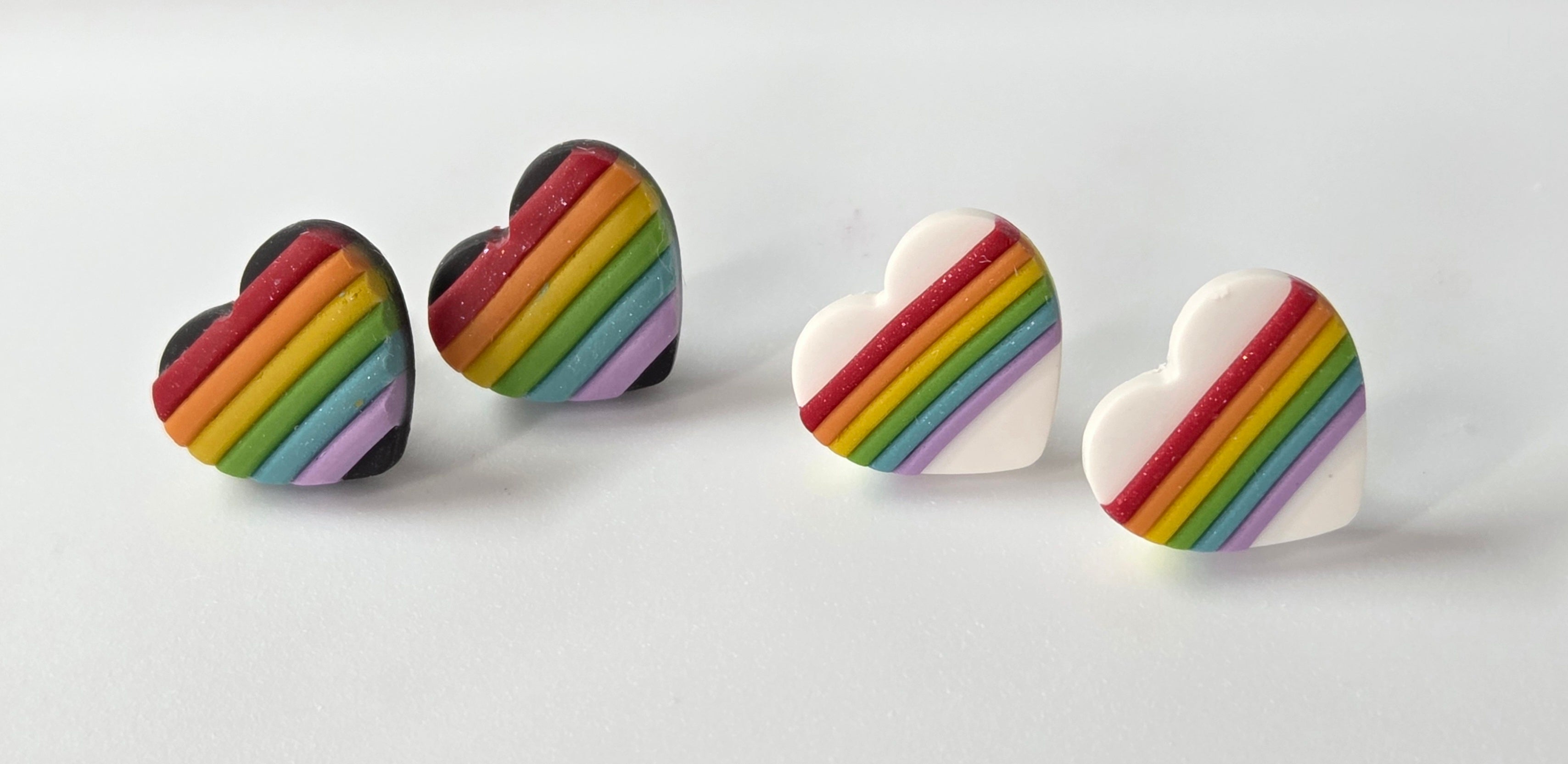 WHITE OR BLACK RAINBOW HEART STUD EARRINGS!