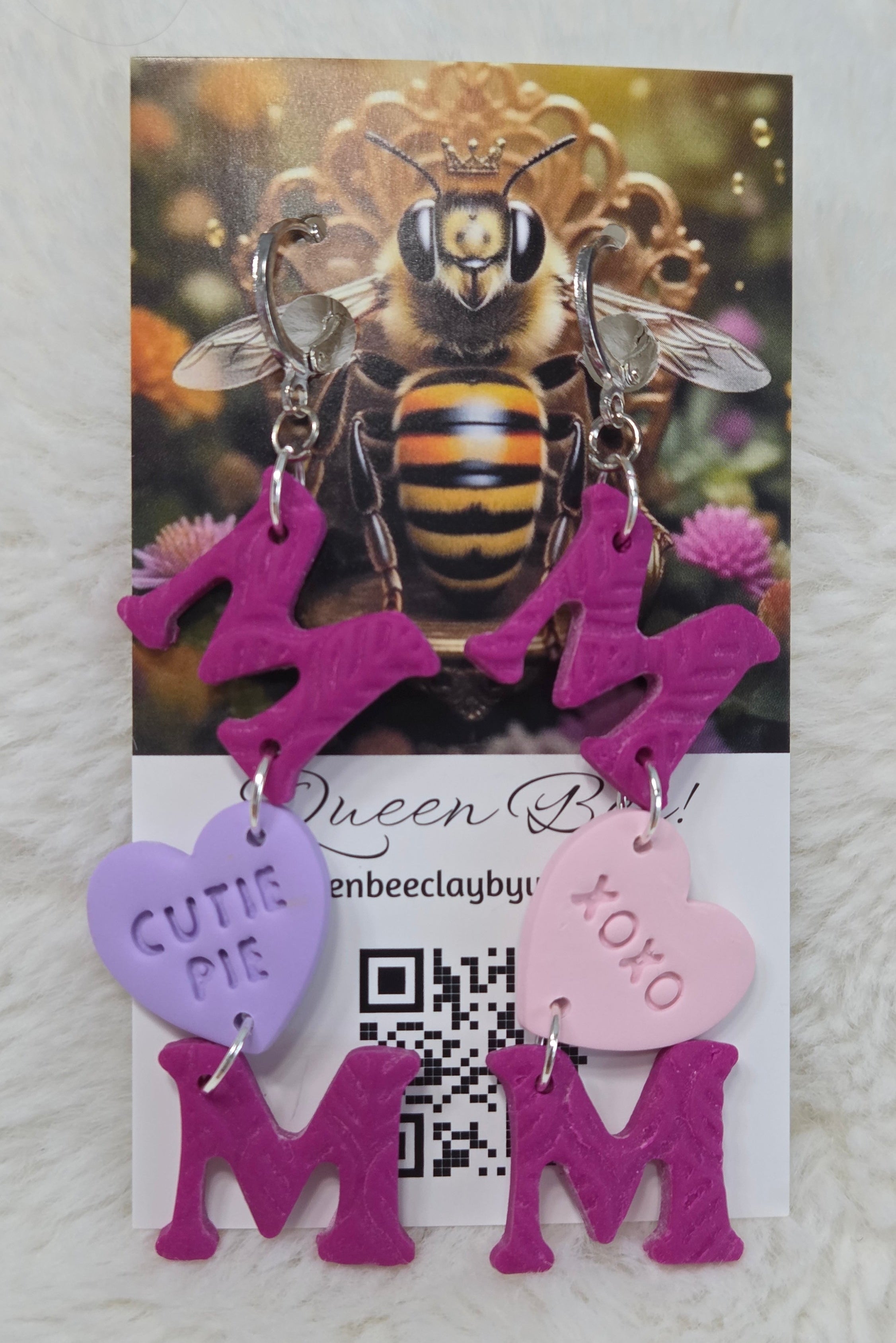 MOM CANDY HEART DANGLE EARRINGS!