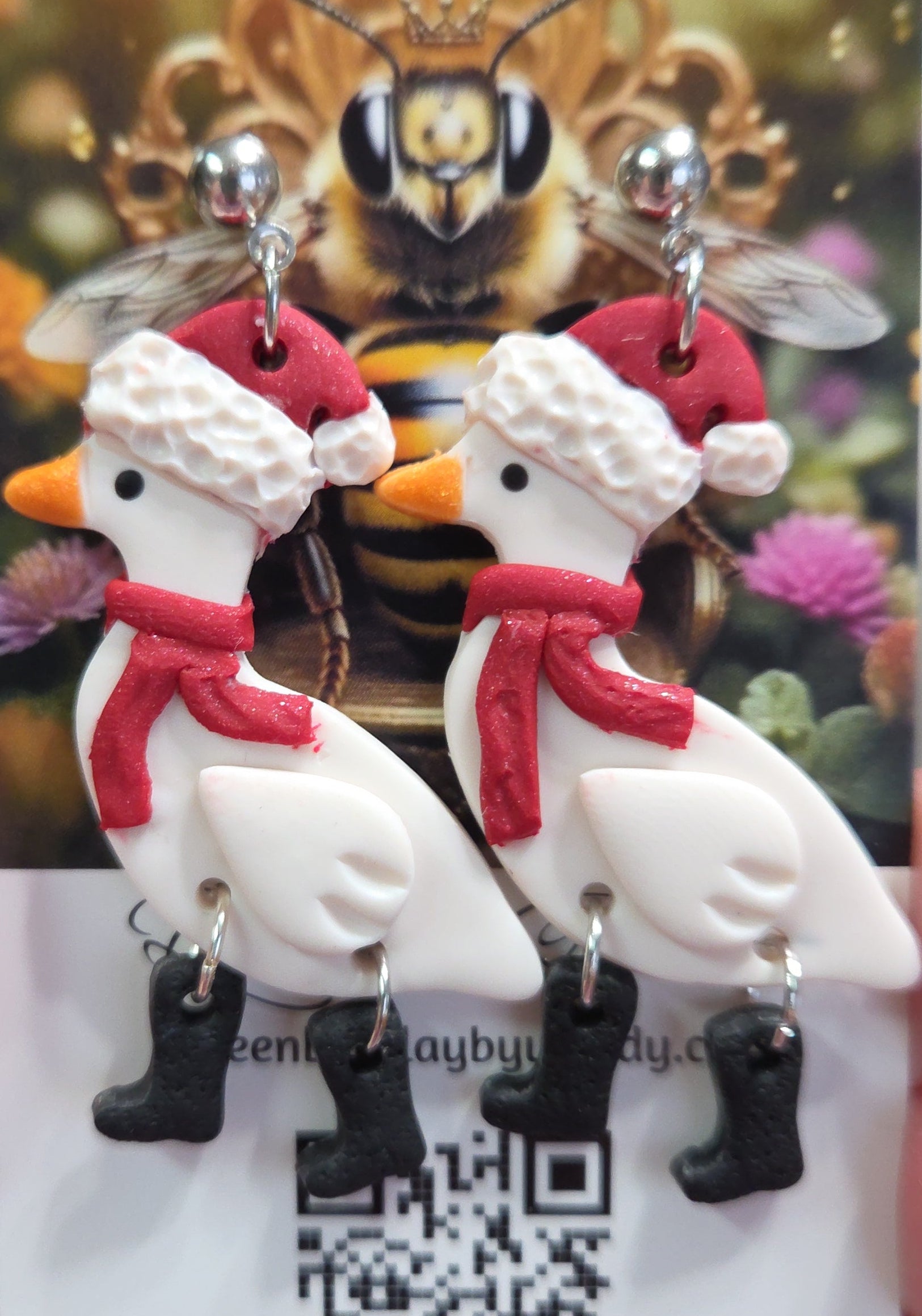 CHRISTMAS GOOSE DANGLE STUD EARRINGS!