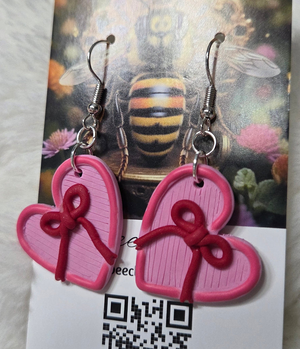 LARGE HEARTS WITH BOWS DANGLE EARRINGS!