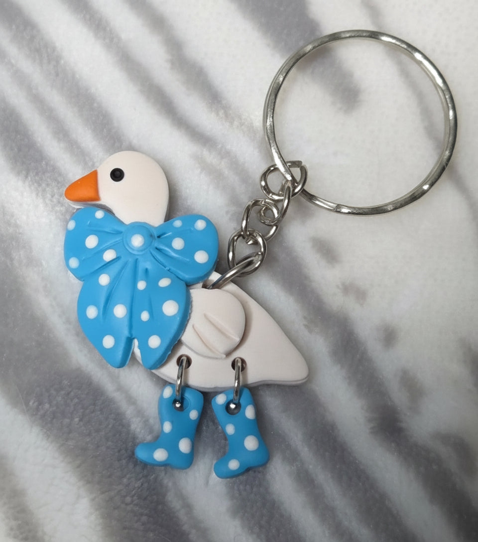 DUCK IN BLUE BOOTS WITH BLUE BOW KEYCHAIN!