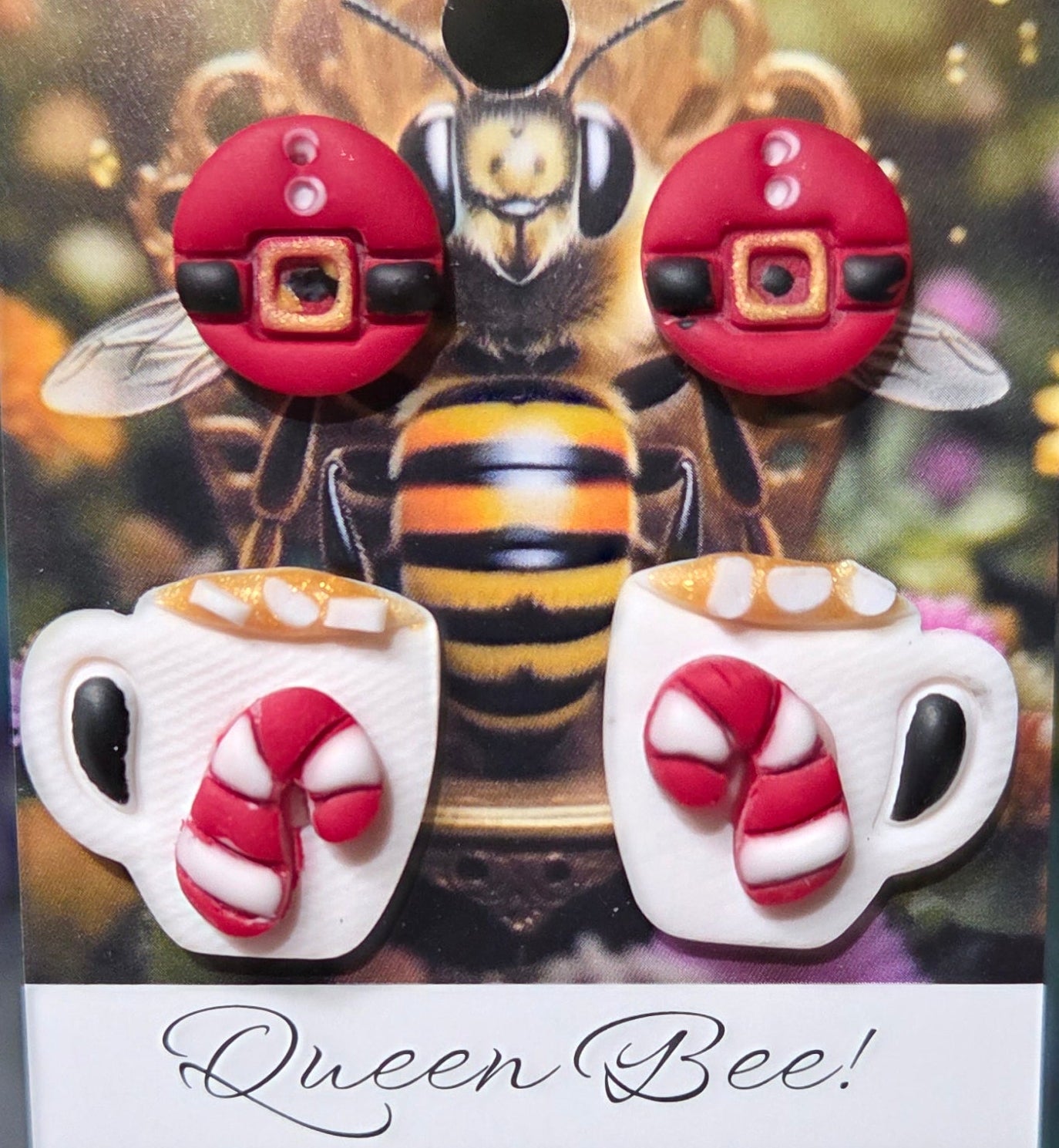 HOT PEPPERMINT DRINK & SANTA BELLY EARRINGS STUD SET!